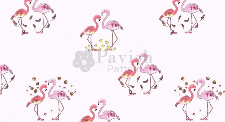 春の日のフラミンゴ Pavish Pattern ラッキーモチーフのパターン 総柄 デザイン