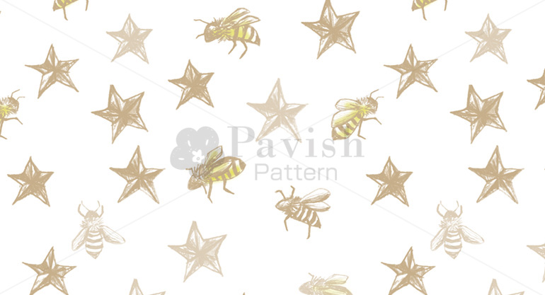 ミツバチとスタースタッズのシームレスパターン(Pavish Pattern)