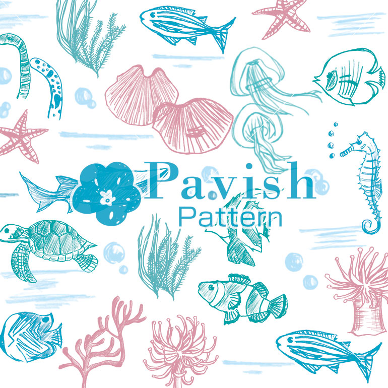 スイマー 海の生き物のパターン Pavish Pattern ラッキーモチーフのパターン 総柄 デザイン