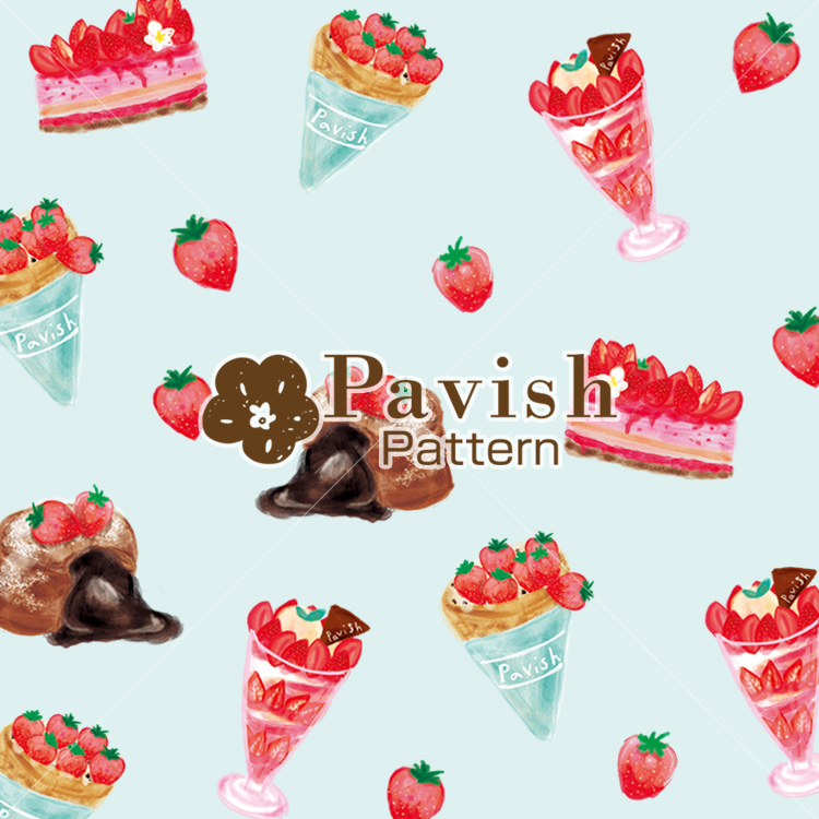 いちごのデザートのパターン ミント 【Pavish Pattern】