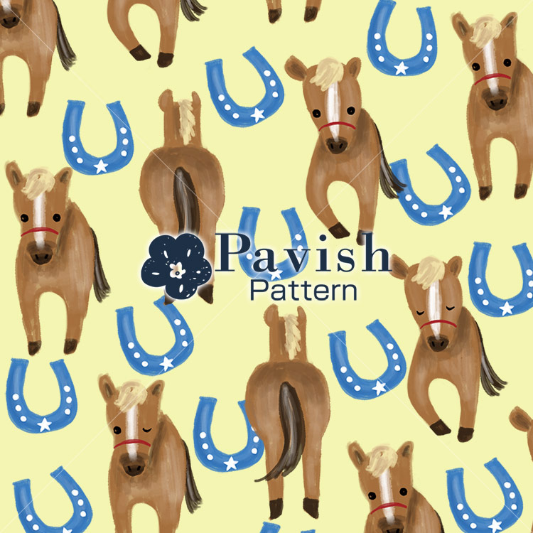 馬と馬蹄のパターン(黄色)【Pavish Pattern】