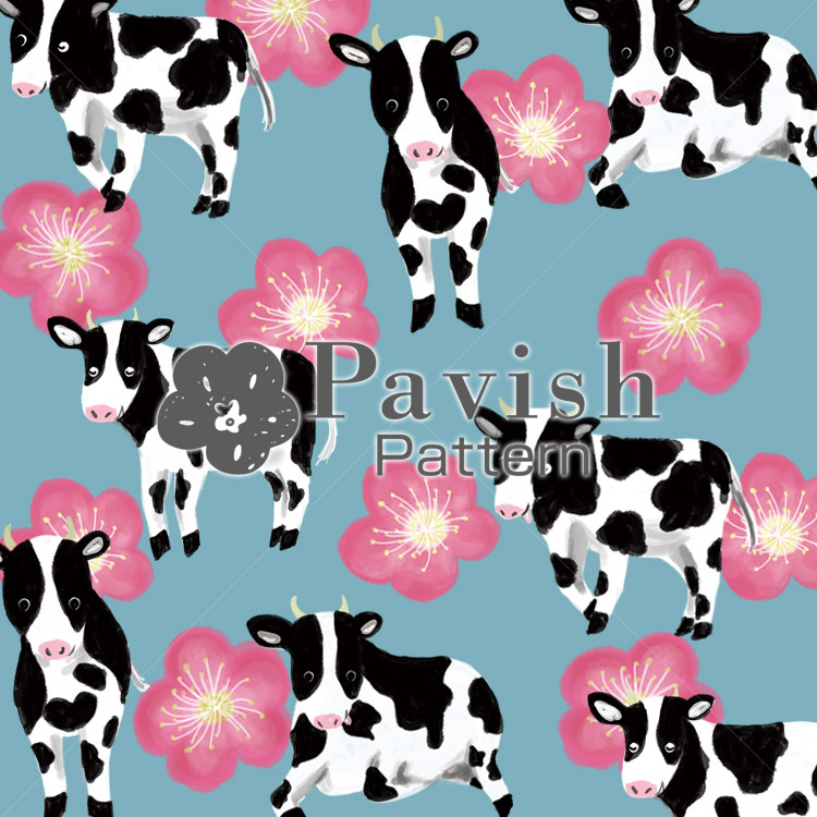 牛と梅のパターン【Pavish Pattern】